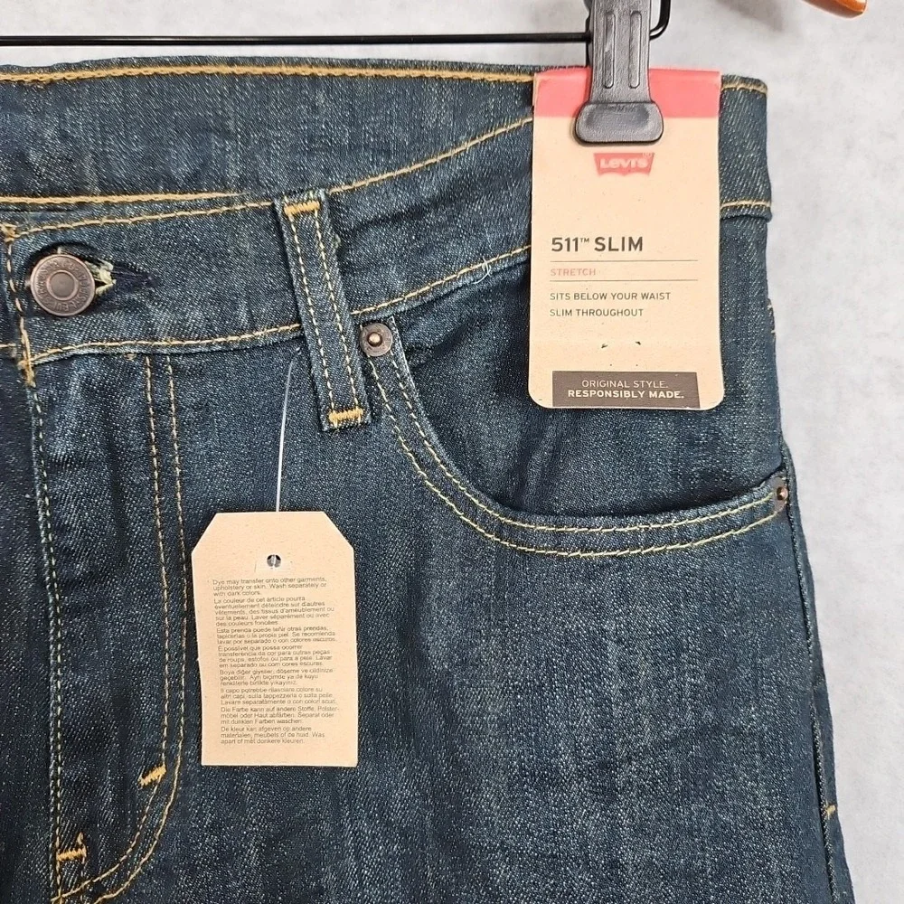Levi's Men's 511 Slim Fit Stretch‎ Jeans Dark Blue 32W x 34L 45110408 New